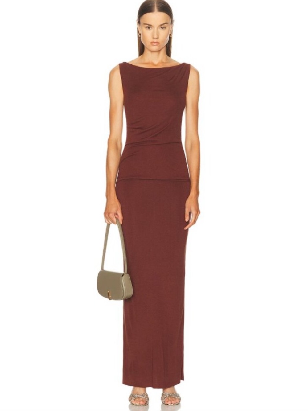 Aya Muse Rich Hali Brown Knit Silk Layered Sleeveless Maxi Dress NEW